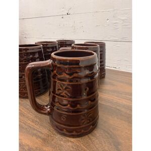 Vintage Marcrest Brown Pottery Daisy Dot Mug Steins Lot Of 6 USA